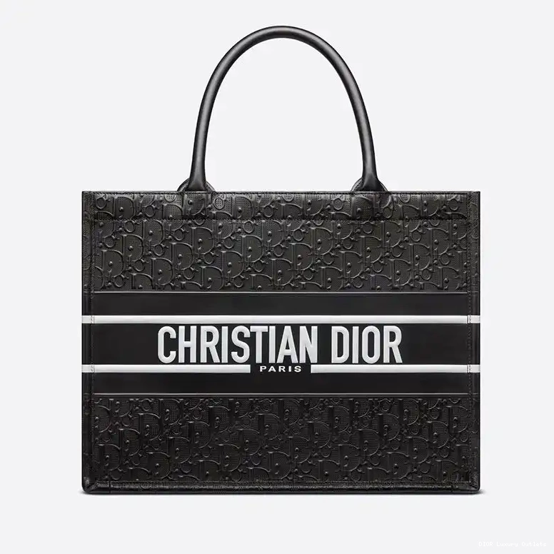 Embossed Tote Book Oblique Calfskin White Dior Black 0624 Luxury